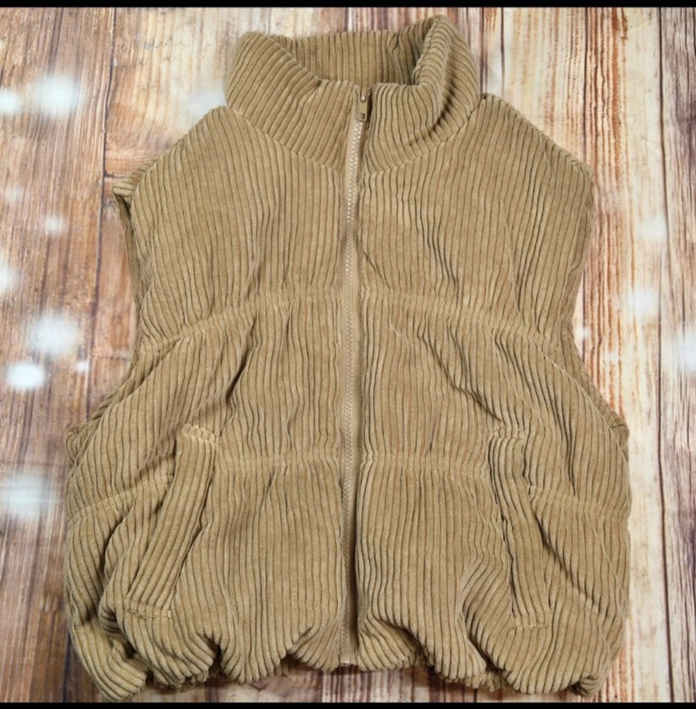 Cali 1850 Corduroy Puff Vest Zip Pockets Women Small Tan Cozy Warm Boho